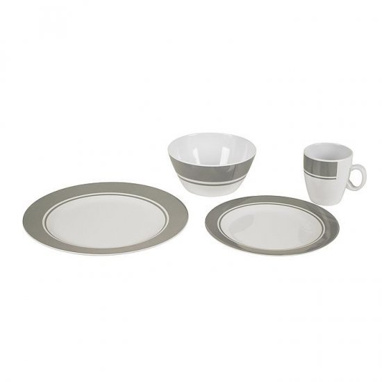 Bo-Camp Tableware Classic 16 Pieces White/Grey
